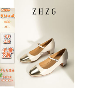 Morning Miss Fairy สไตล์ Mary Jane รองเท้าส้นสูงย้อนยุคหัวกลมเดี่ยว สายคล้อง ส้นหนา ผู้หญิง รองเท้าเวอร์ชั่นเกาหลีสีบริสุทธิ์