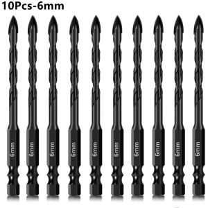 10pcs Cross Hex Tile Drill Bit Set 3-12mm Glass Concrete Ceramic Tile Hard Alloy Triangle Drilling Bit Professional Hole Opener