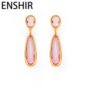 Enshir 316L สแตนเลสที่มีสีสัน zircon ต่างหูรูปหยดน้ำสำหรับผู้หญิงอารมณ์ง่ายเครื่องประดับของขวัญขายส่ง