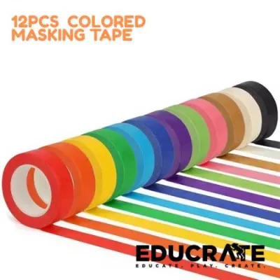 EducratePH 12PCS Colored Masking Tape Set (2cm x 13m per Roll Arts Craft and Fine Motor Play