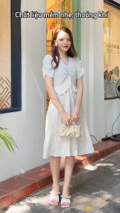 [Voucher 15% MOV 199K cap 100K  Đầm nữ HeraDG thiết kế dáng xòe rút nhún ngực trẻ trung thanh lịch chất liệu Recycle SDPBC9163