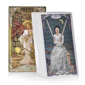 Golden Art Nouveau Tarot Deck 78 Cards with Guidebook Cards Occult Divination Book Sets for Beginners Classic Art Nouveau Style