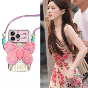 Lerond Cartoon KT Cat Phone Case for Realme GT7Pro GT5 GT6 Neo7 12Pro 13Pro+ Cute Butterfly Clip Anti-fall Pink String Female Model