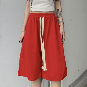 High Waist Wide Leg Five-Point Pants Womens Spring Summer Korean Style 2024 New Elastic Waist Casual Pants Outdoor Wear