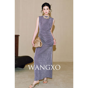 WANGXO | Đầm Không Tay Co Dãn Cao Nâng Vòng eo Chất Liệu Voan