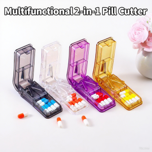 1 piece 2-in-1 multifunctional medicine cutter that can store and cut medicines. Small and convenient suitable for household us
