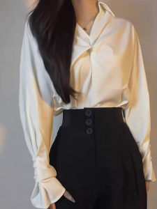 French Style Young Chest Kinked White Chiffon Shirt Womens Professional Commute Wear Interview Formal Wear Shirt Tops Fashion