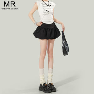 กระโปรงทรงบอมบ์เอวสูงสีดำผ้าหนังนิ่มสำหรับผู้หญิง กระโปรงทรงบอมบ์ทรงเอสีดำ ฤดูใบไม้ร่วง/ฤดูหนาว 2025 กระโปรงทรงบอมบ์สั้น