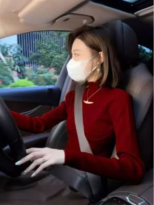 Fashionable Red Sweater for Women Elegant Winter Clothing Commute Style Hollow out Design Long Sleeve Knitted Short Coat