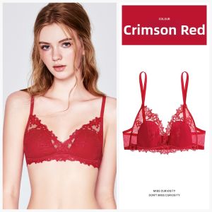 Miss Curiosity | Red Bridal Wedding Lace Bra Set For Small Breasts No Wire