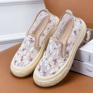 Beijing Ladies Canvas Shoes Summer New Style Slip-On Casual Breathable Lace Mesh Fisherman Shoes Small Fragrance Style