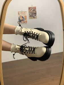 Giày Bốt Martin Tăng Chiều Cao Cho Nữ Giày Bốt Ngắn Đế Dày Màu Trắng Phong Cách Anh Mùa Xuân Thu Đông Thời Trang Thường Ngày