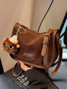 Fashionable Suede Mini Crossbody Bag Womens Single Shoulder Bag Versatile Retro Handbag Korean Style Leisure Purse