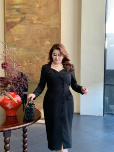 GLEC | Black Single-breasted Slim Dress