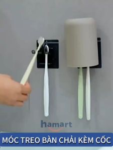 Móc Treo Bàn Chải Đánh Răng Kèm Cốc Nhựa Dán Tường Hamart Siêu Dính Tiện Lợi