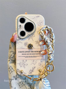 Luxurious Sketch Flower Silk Scarf Wrist Strap Full Cover Huawei Pura70Pro+ Mate60Pro+ Mate40/50Pro Advanced Female Model Phone Case