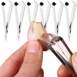 2 Pcs Stainless Steel Manual Peeling Garlic Clip Garlic Peeling Pig Hair Clip Garlic Shell Off Tools Vegetable Nuts Manual Peeler