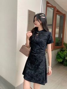 Slimming Young Style Cheongsam Dress Elegant Waist-Cinching A-Line Skirt for Women Spring Summer Fashion Trend Chinese Culture