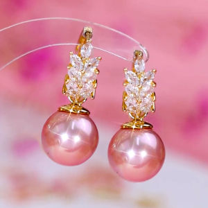 Fairy Temperamental 2023 Pink Pearl Earrings Fashion All-Match Wheat Ear Clip Female Luxury High-End Zircon Earrings Fashion