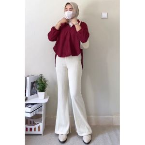 Celana Cutbray Knit Wanita Highwaist / Celana Loose Knit Korean Premium Model Bawah Belah / Kulot Loose Pants Highwaist Terbaru /Kulot Korean Style Highwaist / Celana Panjang Outfit Terbaru / Kulot Kenit Waffile Slit Highwaist Premium Korean Look