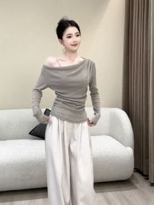 Áo Thun Dài Tay Phong Cách Hàn Quốc Cỡ Lớn Ôm Eo Cho Nữ Mùa Thu Đầu Tiên Áo Thun Nữ Cạp Cao Dáng Rộng Dài Vừa Phải