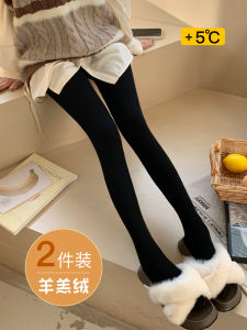 Thickened Fleece High-Waist Threaded Leggings Womens Outerwear Black Autumn Winter Warm Pantyhose Cotton Pants
