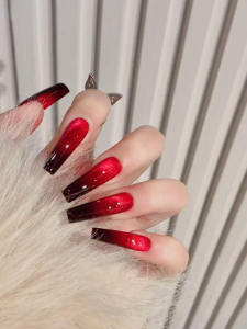 Handmade Long Nail Strips Bridal Style Bright Color Gradient Cat Eye Design Detachable Wearable Nails for Women