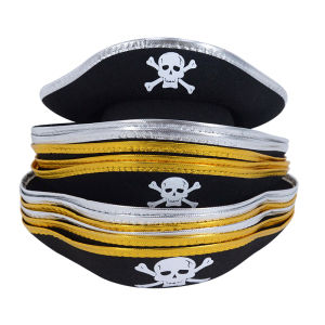 Print Skull Children Adult Pirate Hat Cosplay Costume Cap Halloween Masquerade Party Performance Pirate Captain Hat Props Decor
