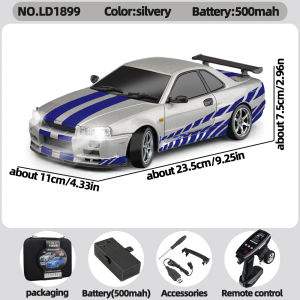LDRC LD1899 1/18 GTR R34 RWD RC Drift Car ESP Gyroscope 2.4G LED Lights Metal Drive Metal Casing RTR Racing Toy Gift for Adults