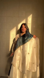 EOs Stylish Full Sleeve Embroidered Fendy Silk Sharara Set