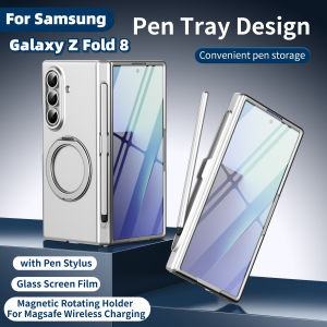 360 Rotating Magnetic Stand Hinge Protect Case for Samsung Galaxy Z Fold 8 7 6 5 4 3 Pen & Tempered Glass Screen Charging Cover