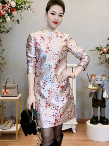 Early Autumn 2025 New Chinese Style National Spirit High End Pink Base Cheongsam Dress Elegant Atmosphere Silk Womens Clothing