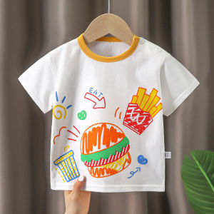 Pure Cotton Short Sleeve T-Shirt Baby Kids Summer Clothing Half Sleeve Top Boys Girls Infant Fashion Korean Style Cartoon Print