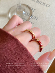 Adjustable Double Layer Star Open Ring for Women Vintage Fashion Sense Red Color Angora Material Index Finger Ring