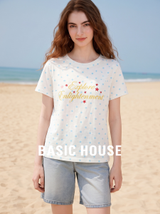 Basic House | White Polka Dots Printed Casual T-shirt