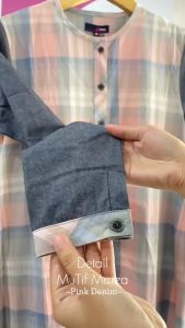 MUTIF Gamis MARZA Navy Pink Denim Pink Baju Dress Wanita Muslim Katun Berkualitas S-3XL