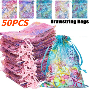 50PCS Colorful Organza BagJewelry Packaging BagWedding Gift Drawstring BagCandy Pouches for Wedding Party Valentines