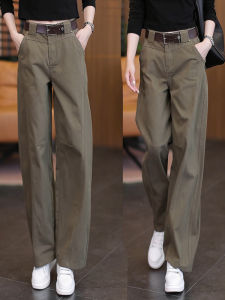 High Waist Wide Leg Workwear Pants Womens Casual Straight Loose Slimming Knife Edge Retro Cotton Trousers for Ladies