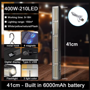 2026 Upgrade Magnetic Work FlashLight Built-in 6000mAh Rechargeable Battery Underhood Work Lamp Bar For Car Repair Outdoor Light