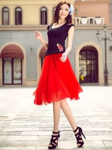 Váy Xếp Ly Chiffon Màu Đỏ Cạp Cao Mùa Hè Cho Nữ Váy Midi Váy Xếp Ly Cỡ Lớn Váy Chữ A Váy Công Sở Váy Chữ a