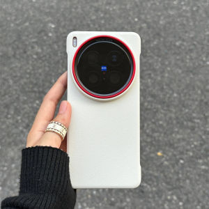 Ultra-Thin Red Circle Lens Phone Case with Heat Dissipation Design Carbon Black Leather Texture Hard Shell for OPPO Find X9/X8S+ Reno14/1+13T