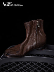 Leเสียงกระซิบแฮนด์เมดแยกนิ้วเท้าข้อเท้ารองเท้าบูทแฟชั่นผู้หญิงรองเท้าบู๊ตผัก- หนังวัวฟอกฝาด ฤดูหนาว ส้นด้านข้าง ซิป