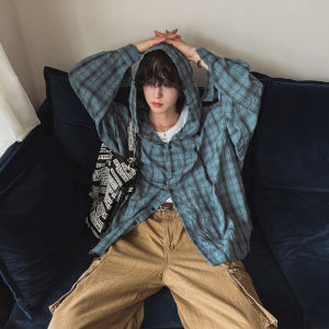Ssumenam | Hooded Check Long Sleeve Shirt
