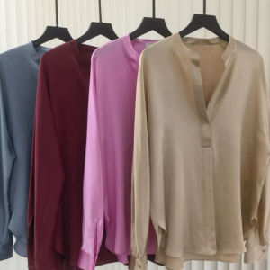 ต้นฉบับ VC 20 แม่เฮฟวี่เวท ผ้าไหม ผ้าซาติน เสื้อแขนยาวความยาวปกติ100 ผู้หญิงพรีเมี่ยมเสื้อแฟชั่น