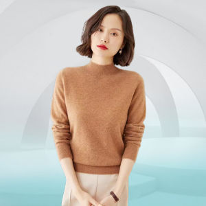 Versatile Solid Color Knitwear Half High Collar Loose Womens Base Layer Inner Wear Autumn Winter New Style Pure Wool Sweater