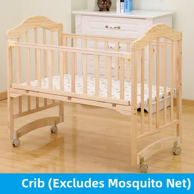 Eco-friendly Unpainted Solid Wood Baby Cot Convertible to Desk and Large Bed