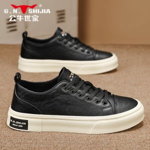 Bull Family Mens Shoes 2025 Winter New Leather Surface Waterproof Soft Bottom Casual Low Help Mens Slip-On Board Shoes