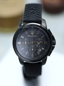 【Worth to Buy】[2 Years Warranty] Maserati Successo 44mm Black Silicone Strap Mens Quartz Chronograph Watch -R8871621011