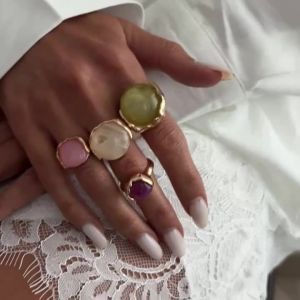 IngeSight.Z 4 Pcs/Set Fashion Bohemia Inlaid Colorful Acrylic Ring for Women 2026 Stackable Open Finger Rings Y2K Jewelry Gift