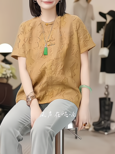 New Chinese Style Womens Short Sleeve T-Shirt Loose Fit round Neck Slimming Top Summer Fashionable Casual Comfortable Tee